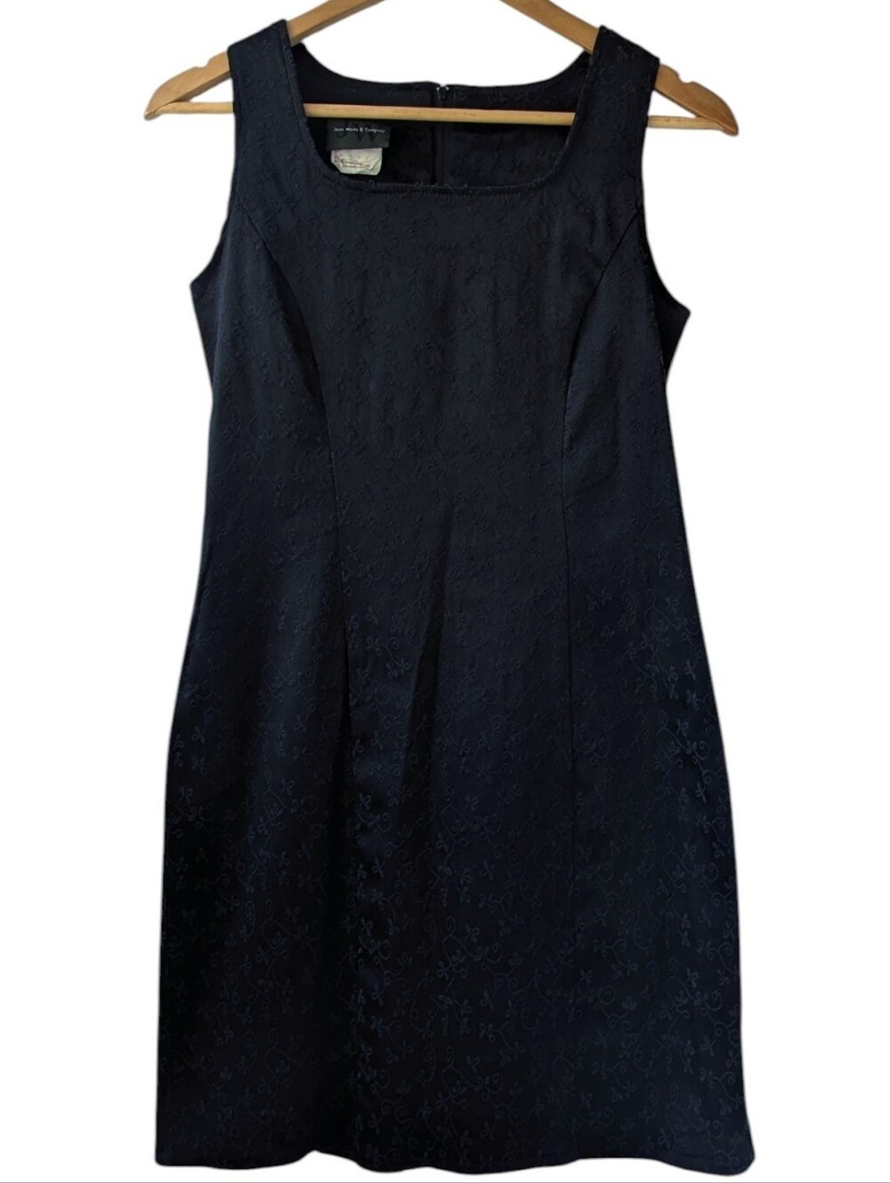 90s Vintage Jacquard Floral Black Sleeveless Mini Dress